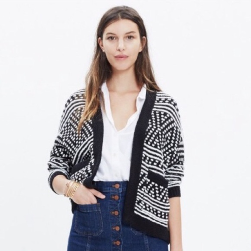 Madewell Saunter Knit Open Cardigan Black White